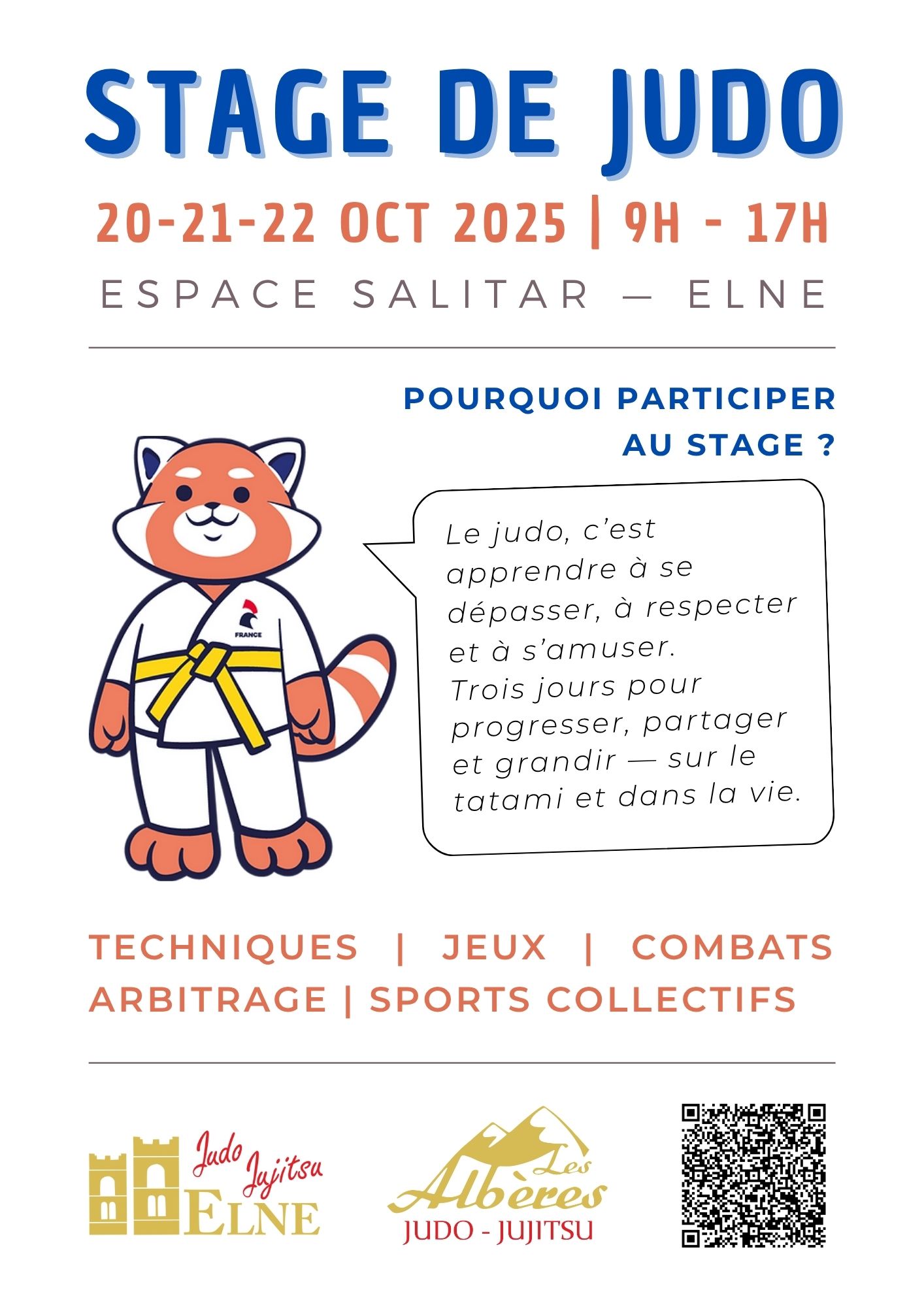 Flyer stage judo enfants Albères Illibéris Elne – Kodomo mascotte officielle FFJudo