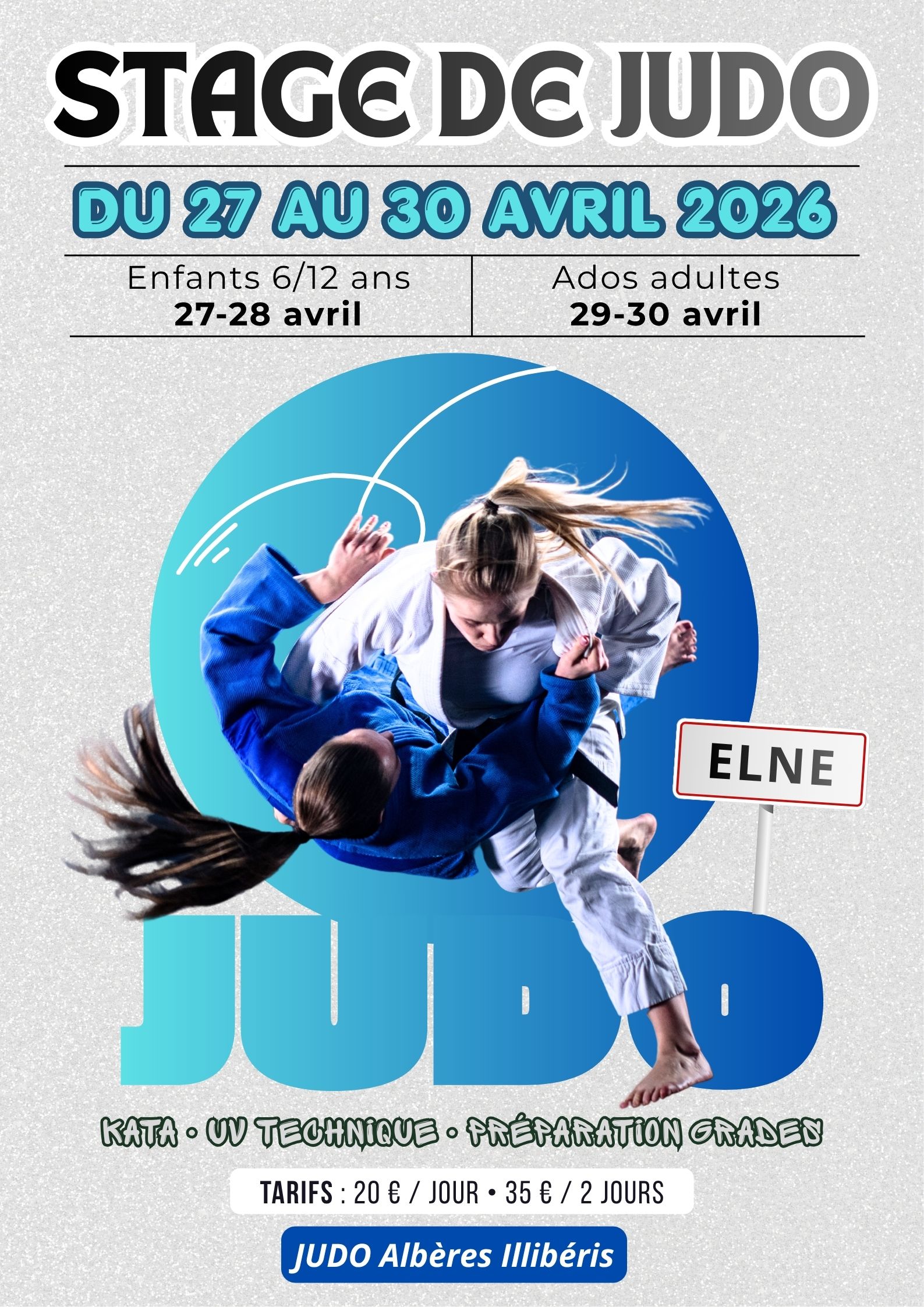 Stage de judo enfants et ados à Elne du 27 au 30 avril 2026 – JUDO Albères Illibéris